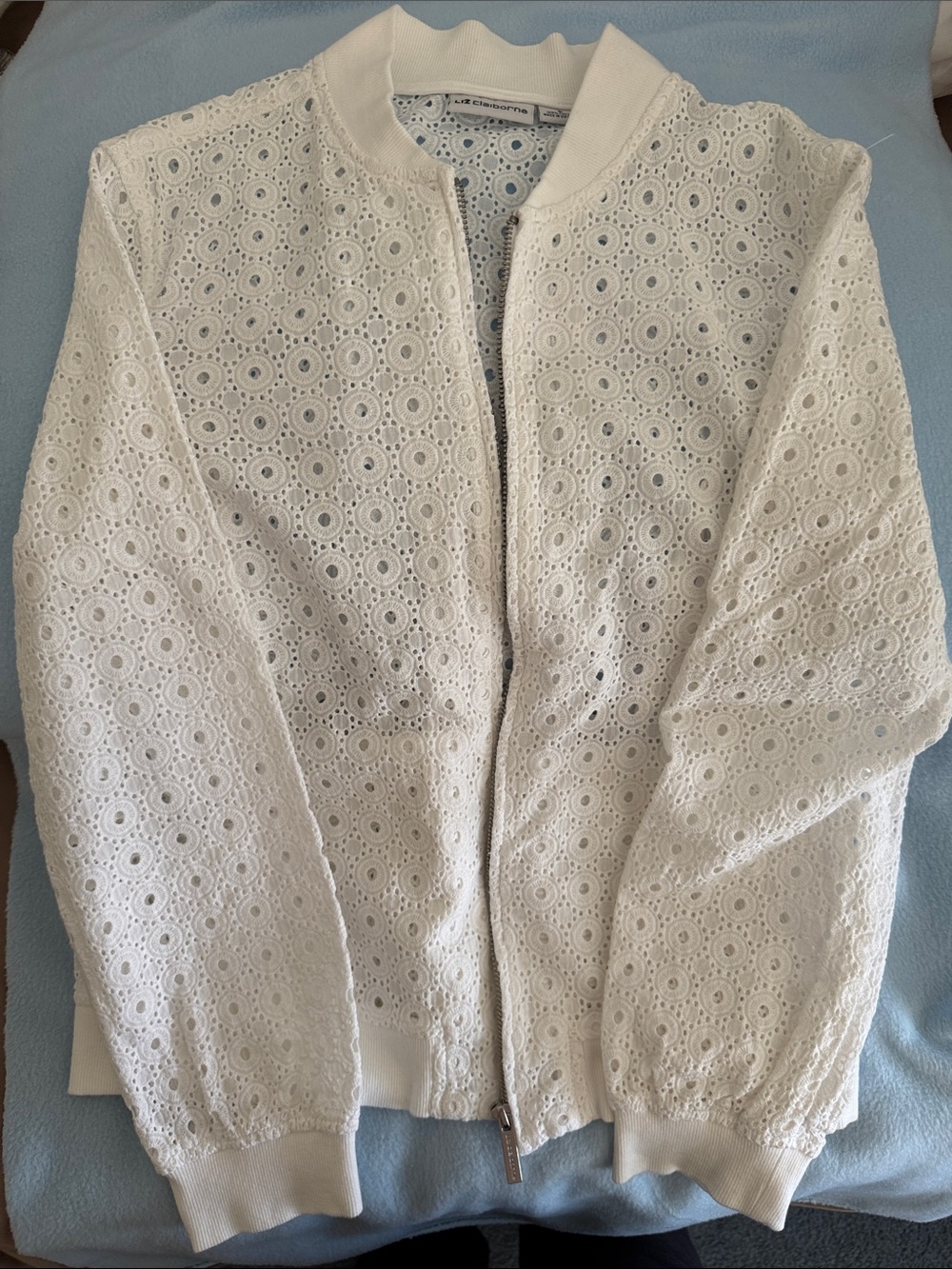 Liz Claiborne White Eyelet Bomber Jacket